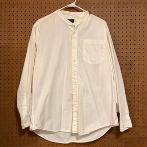 Hunt Club Mens Band Collar Long Sleeve Cotton Shirt Cream Large Grandad Collar